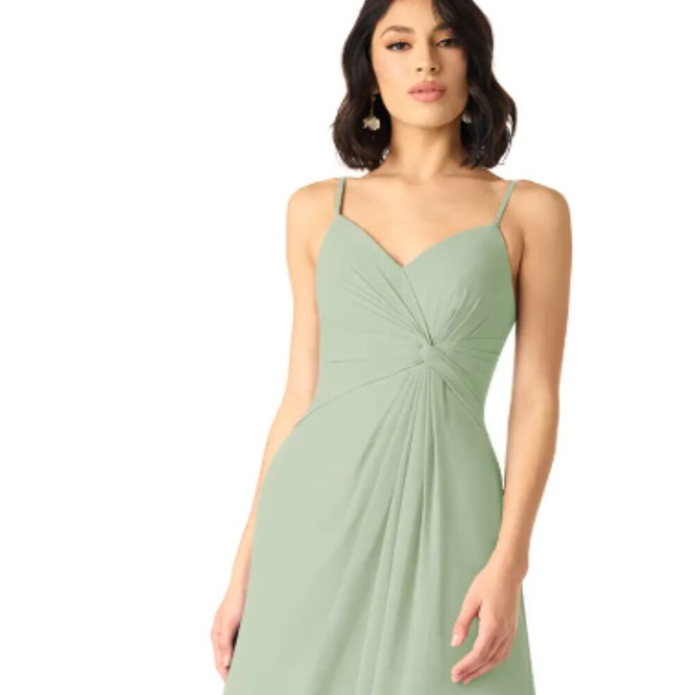 Azazie Aubrielle Dusty Sage A-Line Pleated Chiffon Dress A2 Bridesmaid Formal
